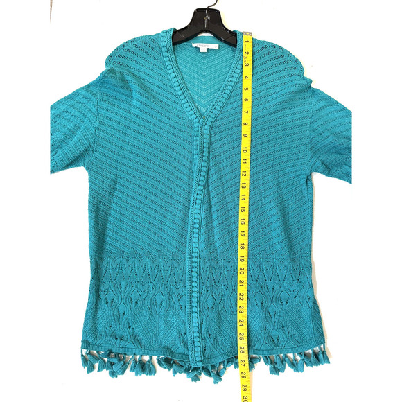 Chicos Sweater Womens Medium Open Front Fringe Boho Knit Crochet Tassel Cardigan - Picture 6 of 7